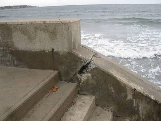 Cracked seawall requiring marine structural reinforcement in Bay St. Louis, MS